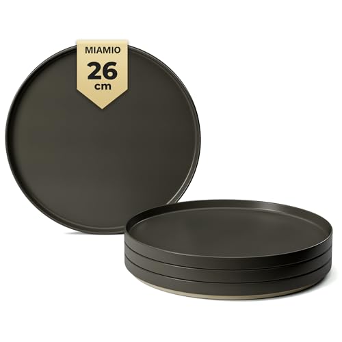 MIAMIO – Juego de platos para 4/Juegos de Vajilla para 4 Personas, Lavavajillas y Apto para Microondas – Colección Sierra (Oscuro, Platos Grandes (4x))