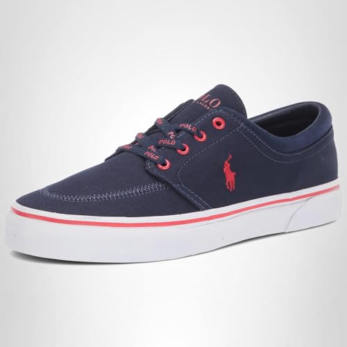 POLO RALPH LAUREN Men's Faxon X Low-Top Canvas Sneaker Newport Navy/RL2000 Red 11.5 D - Medium