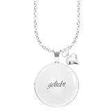 geliebt Spruchketten BY LIEBLICHKEITEN Nickelfreie Kette mit Sterlingsilber-Legierung 80 cm mit Anhänger Spruch in 2,5cm großer Glaslinse und Charm Herz: geliebt