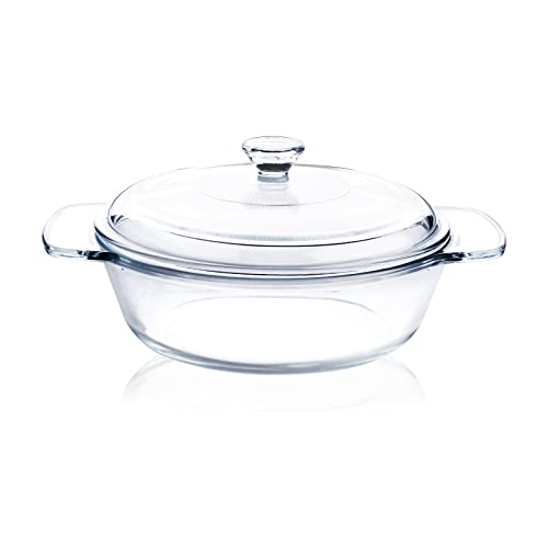 HUSANMP Runde Glas Auflaufform, Glas Auflaufform mit Deckel, Backform aus Glas mit Glasabdeckung für Ofen, Gefrierschrank und Spülmaschine (1.7L) Cover