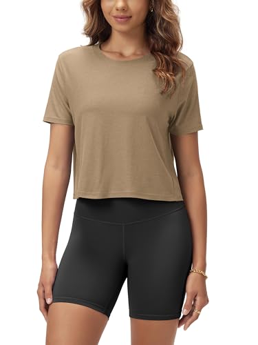 Image of ODODOS Women's Performance Cropped Tee Ultra Soft odSTRATUM Tech Short Sleeve Relaxed Top Crew Neck T-Shirts