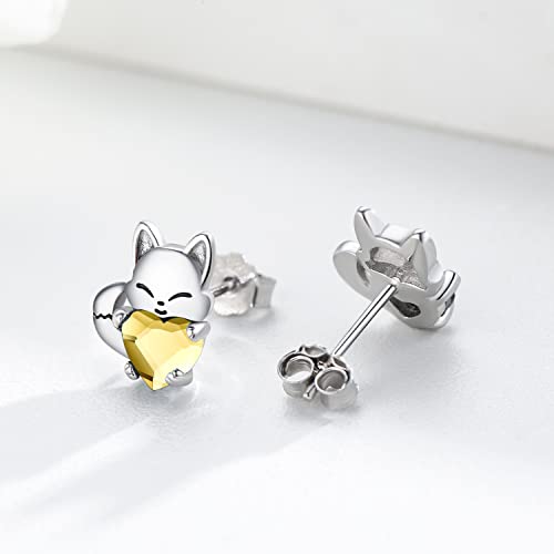 Fox Earrings Sterling Silver Birthstone Earrings Cute Animal Crystal Earrings Hypoallergenic Studs Earrings for Sensitive Ears Fox Jewelry Gifts for Women Girls Daughter4