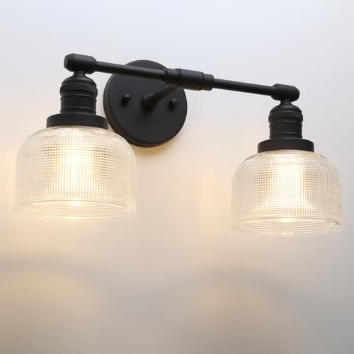 Image of Pathson Vintage Double Heads Wall Sconces Decor for Bathroom Mirror, Glass 2-Light Bathroom Wall Vanity Lights, Hardwired Wall Sconce Lamp for Living Room Bedroom Farmhouse Lighting
