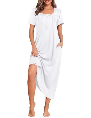 Image of Ekouaer Long Nightgowns for Women Short Sleeve House Dress with Pockets