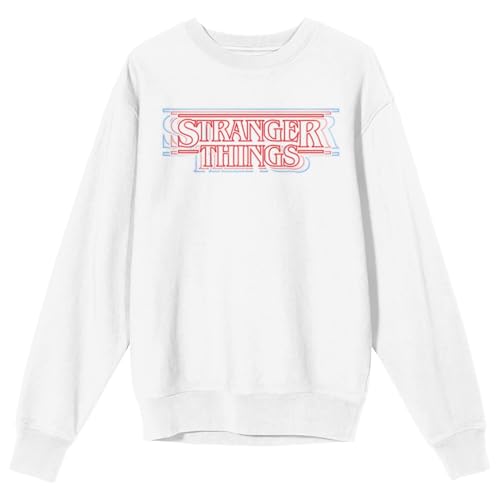 Bioworld Stranger Things Outline Logo Sweatshirt - White Crewneck Pullover-Large