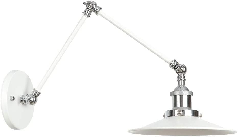 Miniatura 4 de Lámpara de pared de Metal Blanco con brazo articulado Ajustable, Estilo Industrial moderno, Ideal para inquilinos. Luz de lectura montada, Aplique