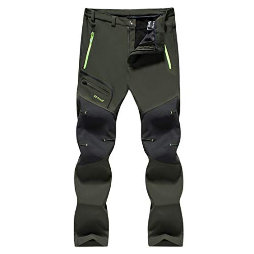 Gaga city Pantalones de Trekking Impermeables Softshell Hombre Invierno Mujer Pantalones de Montaña Transpirable Fleece Lined Pantalon Escalada Senderismo Aire Libre Pantalon Hombre/verde/XL-170/74A