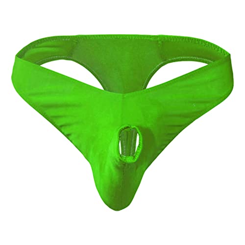 Kyisoy Sexy Men's Nylon Bikini Thong Underwear Elephant Nose Pouch T-Back Soft Slim Open Front G-String Tangas Undies (One Size,Green) #TOP1