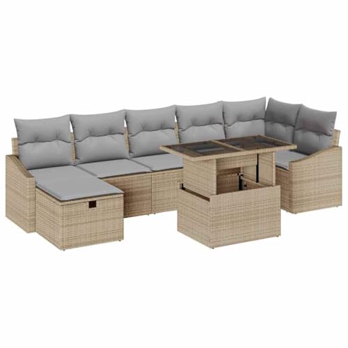 vidaXL Conjunto de sofá de jardín con cojín 8 pcs Beige Poliratán, Muebles Modernos para jardín y terraza, sofá de Rattan Duradero, Resistente al Sol, Modular y práctico