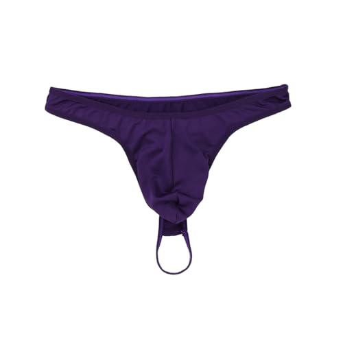MSemis Men's Low Rise Bulge Pouch Bikini Briefs Underwear Thongs T-back Purple Medium - Thumbnail 4