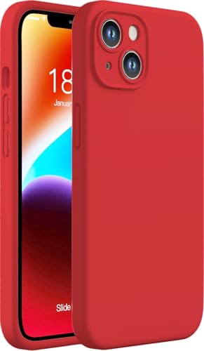 Image of Elzzi Microfiber Square Candy Case Compatible for iPhone 14, Shockproof Slim Back Cover Liquid Silicone Case (Red)