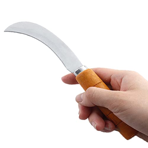 Amosfun sod cutter sickle japanese knife grass saw pruning - Stainless Steel Multifunctional Wooden Handle Fruit Pineapple Banana Knife Cutter Sickle for Restaurant Home