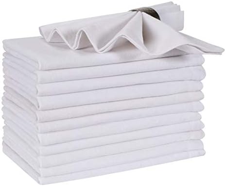 Hausattire Cloth Napkins Set of 12 (18x18 Inches) White - Cotton Reusable Dinner Napkins - Durable and Perfect for Everyday Use
