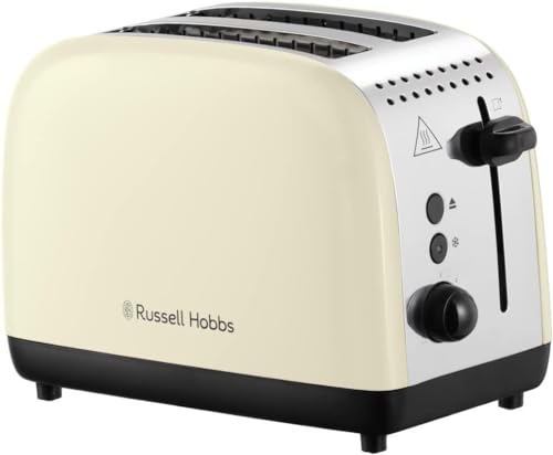 Russell Hobbs 2 Slice Lift & Look Toaster (Longer slots, 6 Browning levels, Defrost/Reheat/Cancel function, Removable Crumb Tray, 1670W, Cream & Stainless Steel Gloss finish) 26551