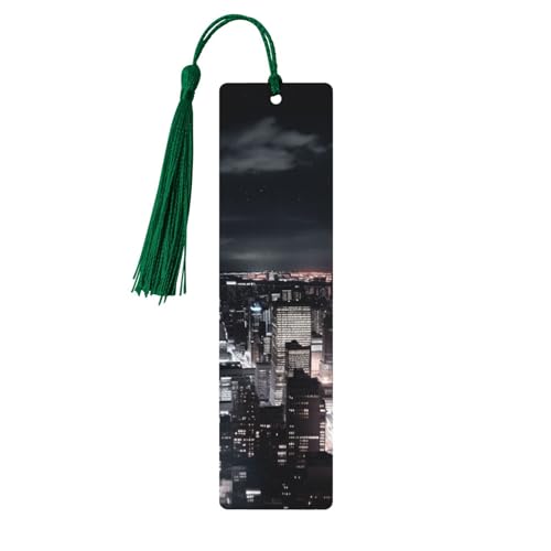 ニューヨークの夜空 しおり タッセル付き 木製 しおり 女性用 男性用 ハンドメイド ブックマーク 本好き向け 読書ページ マーカー 木製タグ オーナメント 誕生日 教師 ギフト