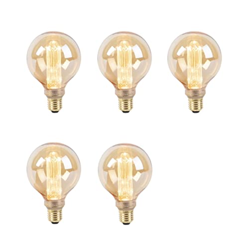 Image of Pack of 5 Edison Ball Filament Bulb E27 ES Screw Fitting, 40W Large G95 Retro Squirrel Cage Dimmable Retro Bulb, Vintage Decorative Light with Amber Glass