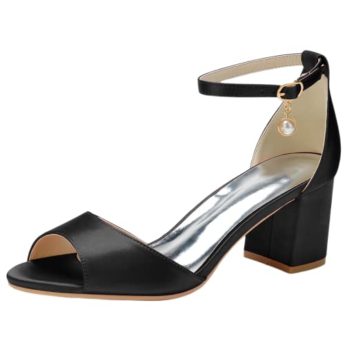 Sandales à lanières de mariage en satin noir et bout ouvert