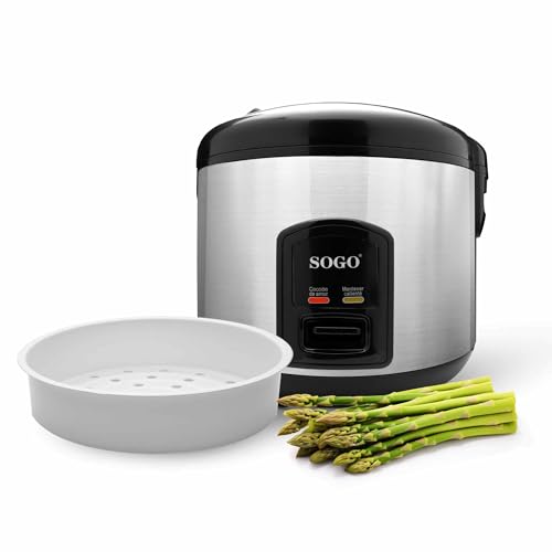 Sogo Arocera Eléctrica Inteligente 1.8L con Bandeja de Cocción al Vapor Incluida - Olla Arrocera Digital Multicooker Antiadherente 10 Tazas 700W – Rice Cooker con Ciclo de Cocción Automática