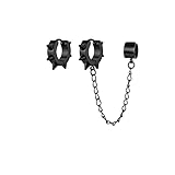 Unisex Gothic Black Stainless Steel Asymmetric Rivet Awl Spike Chain Huggie Hoop Earrings Cartilage Ear Cuff Piercing Jewelry Gift for Men Women Teens