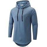 KLIEGOU Men's Hipster Hoodie 100% Cotton Long Sleeve T-Shirt 07 Light Blue S