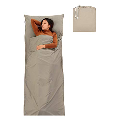 Travel Sleeping Bag Liner Portable Camping Bed Sheet Adult Kids Cotton Double Travel Sleep Bag with Pillow Pockets Lightweight Prevent Dirty for Hostels,Trains (Single Khaki (115x210cm)) โ image 1