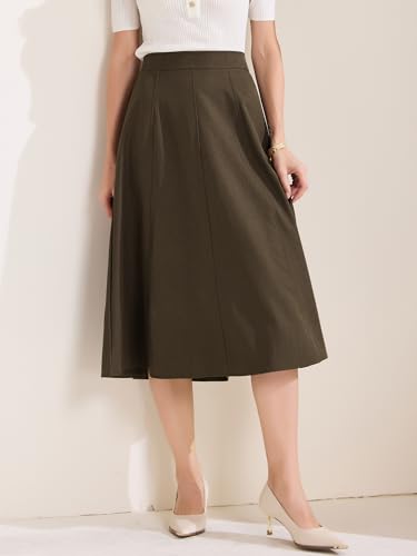 Allegra K Women's A-Line Skirt High Waist Office Work Midi Flared Pleated Skirts3