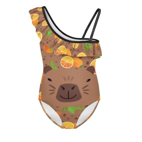 UNICEU Cute Animal Print Swimsuits for Girls Ruffle One Shoulder Swimwear Breathable Adjustable Strap Bathing Suit