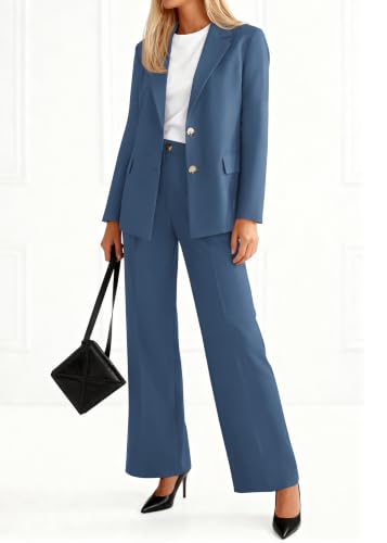 KIRUNDO Womens Suits 2 Piece Set Business Casual Outfits(Dusty Blue, S) — view 2