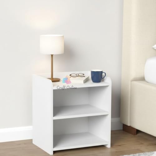 Image of CraftOnline Living Room Nightstand, Decorative End Table for Living Room Bedroom, Bedside Table, White, 25D x 40W x 50H Centimeters