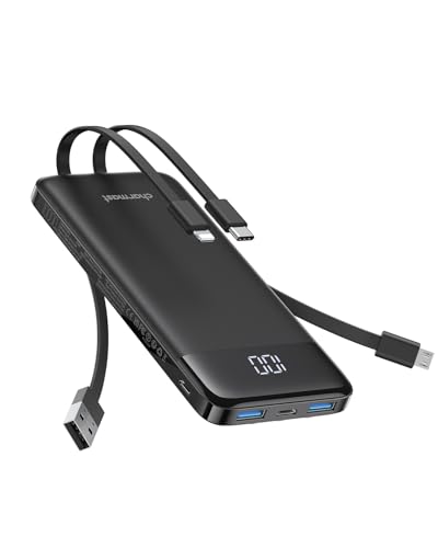 charmast 10000mAh Portable Charger with Built in Cables, 22.5W Travel