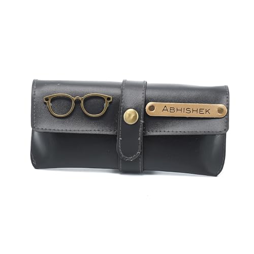 Image of AICA Personalised Name & Charm Leather Sunglass Case Cover for Men & Women | Hard Case Eyewear Cover