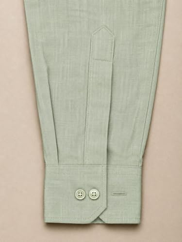 Image of Men's Cotton Linen Casual Shirt, Sage Green, Regular Fit, Plain, Long Sleeve