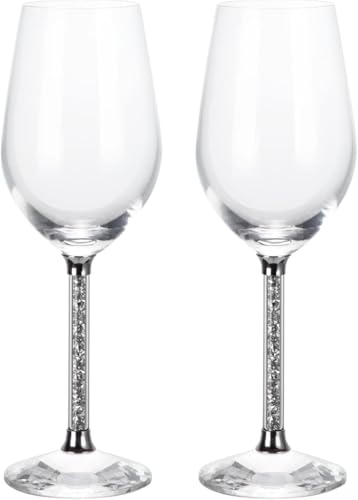 Juego de 2 copas de vino espumoso para boda con relleno de cristal de diamante, 20 cm, transparente