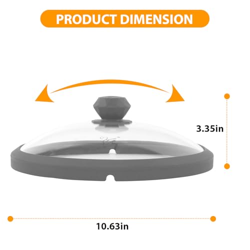 Microwave Glass Cover Splatter Guard Lid with Anti-scald Silicone Handles and Vented Edge for Food Pot Plate Cover 10.5 inch Grey