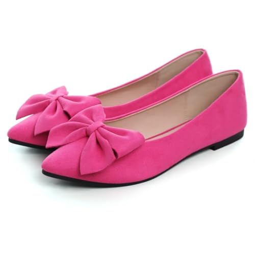 Image of TN TANGNEST Women Classical Bowknot Flats Comfort Pointy Toe Dress Shoes Walking Flats Rose Shoes red 35(5)