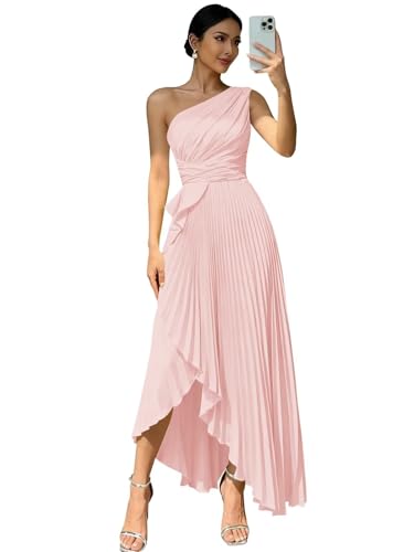 Maxianever Pleated One Shoulder Bridesmaid Dresses Satin Midi For...