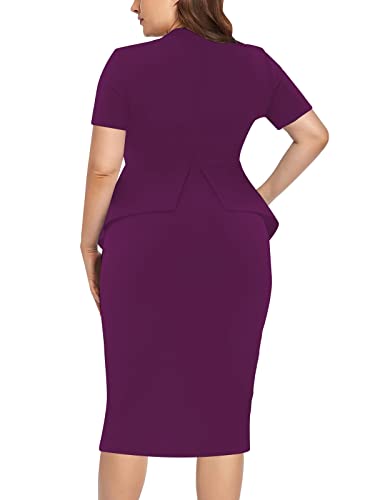 Image of WanMem Plus Size Dress for Curvy Women Semi Formal Cocktail Party Midi Dress Bodycon Short Sleeve Bow Ruffle Pencil Dresses