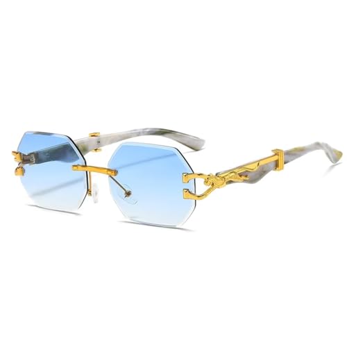 Image of Designer Hexagon Rimless UV Protection Sunglasses for Men Women Stylish - Spotted on YoYo Honey Singh - Anti Glare Retro Rectangle Gradient Leopard Shades Party Goggles