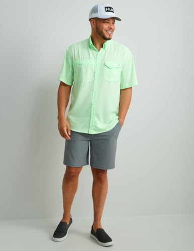 Image of HUK Men's Tide Point Kc Scott Original Artwork Short Sleeve Shirt, Fishing Button Down