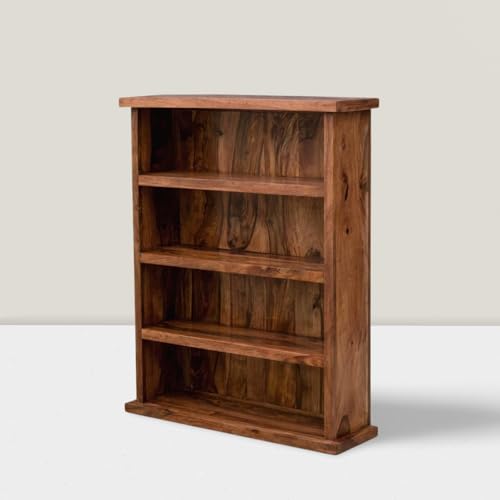 Image of ANGEL FURNITURE Solid Sheesham Wood Storage Bookshelf Medium Size, Honey Finish, 80x23x100CM