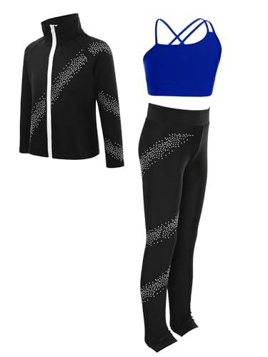 JEATHA Kids Girls Ice Skating Outfit Gym Training Suit Figure Skating Jacket with Cami Top and Leggings Pants Set3