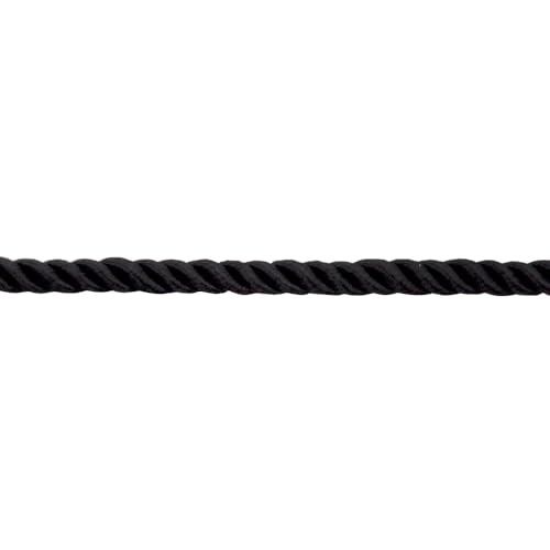 Cord&atilde;o decorativo de 1,9 cm cor lisa preta, BC-1015-02, rolo de 50 jardas