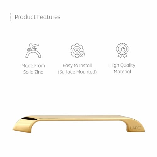 Image of LAPO 10 Inch Cabinet & Drawer Handles for Wardrobe and Kitchen Setup, Smooth Premium Finish, Simple Installation Style, 3 Years Warranty (224mm, PVD Gold Finish, Pack of 10) - Twist