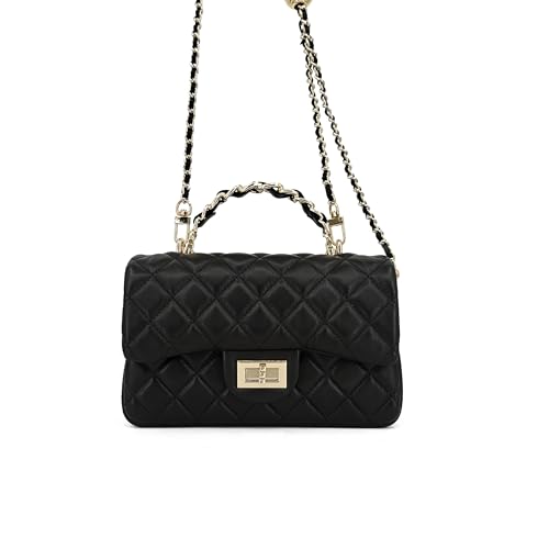 Image of M-ioi-M Small Quilted Crossbody Bags for Women,Leather Shoulder Bag with Gold Chain Strap,Metal Top Handle Flap Evening Purse