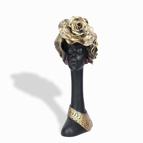 Image of Statue Decorative Showpiece - Luxury Black & Gold Resin Sculpture for Living Room, Office & Bedroom | Artistic Tabletop Home Decor Gift Item (African Flower Lady-6)