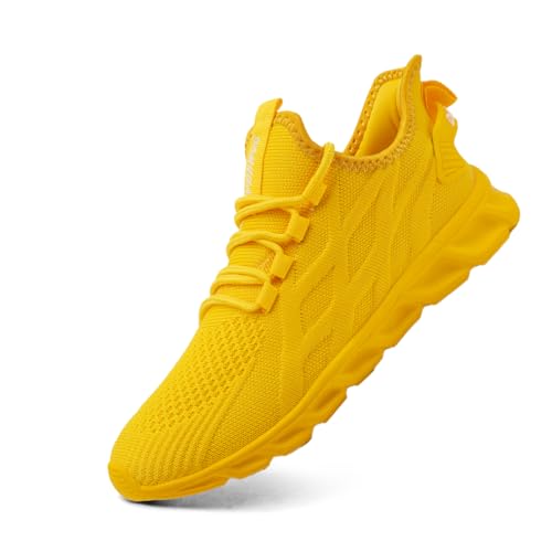 EGMPDA Womens Slip On Walking Sneakers Tennis Shoes Athletic Non Slip Running Gym Sports Lightweight Breathable Casual Fashion for Work Travel Yellow US 8