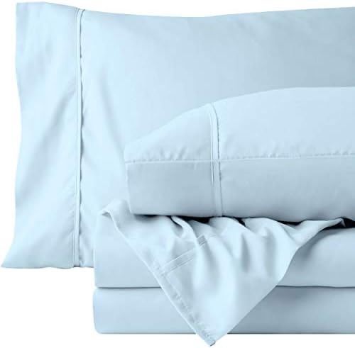 URBANHUT 700 Thread Count Queen Size Egyptian Cotton Sheets, 4Pc Sheet Set Soft Luxury Bed Sheets for Queen Size Bed, Sateen Weave Hotel Sheets, 16'' Elasticized Deep Pocket - Light Blue