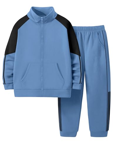 NECIOUS Boys Clothes 2 Piece Long Sleeve Zip Up Boys Sweatshirt Jacket and Jogging Sweatpants Kids Fall Winter Outfits 6-12Y