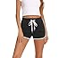 Short de Sport Femme Coton Pantalon Court avec Bande Blanche Été pour Fitness Jogging Gym Yoga Bas de Pyjama d'intérieur Casual Ample Extensible Noir L