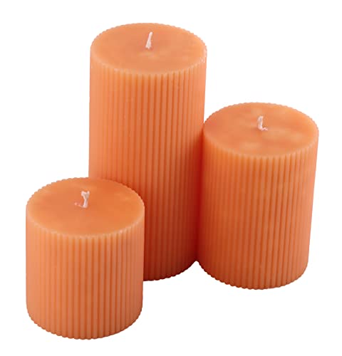 Image of Floryn Decor Premium Ribbed Jasmine Scented Pillar Pure Wax Candles, Full, 3x3, 3x4 & 3x6 inches, Set of 3